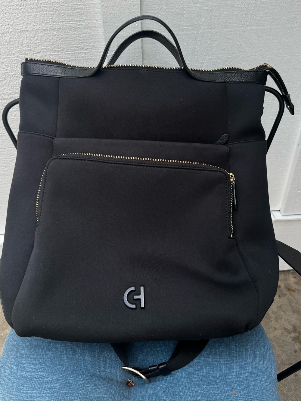 Cole Haan Black Neoprene Travel Backpack Laptop Bag Carry-On